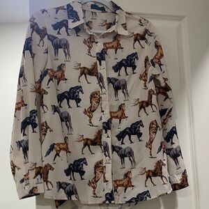 Equestrian Print Button Down Shirt
